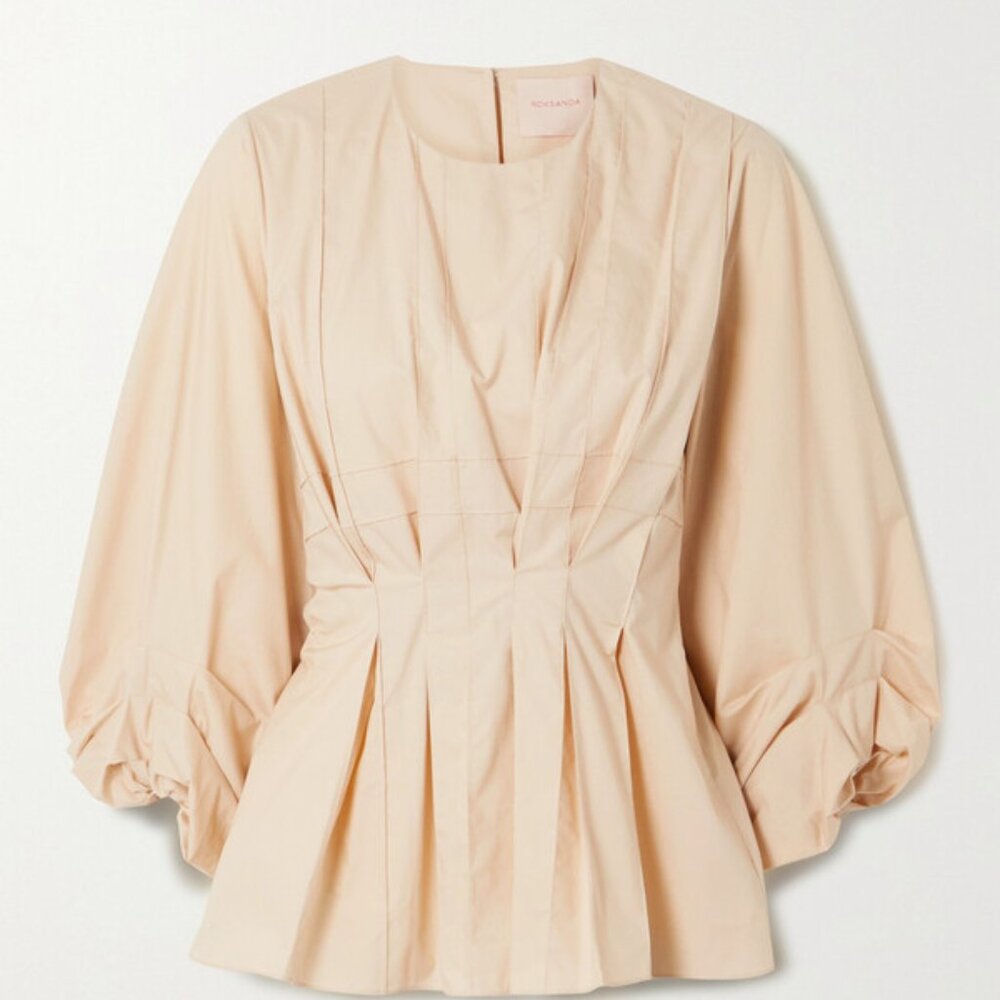 ROKSANDA  Thea Pleated Coated-cotton Peplum Blouse In Pearl 12